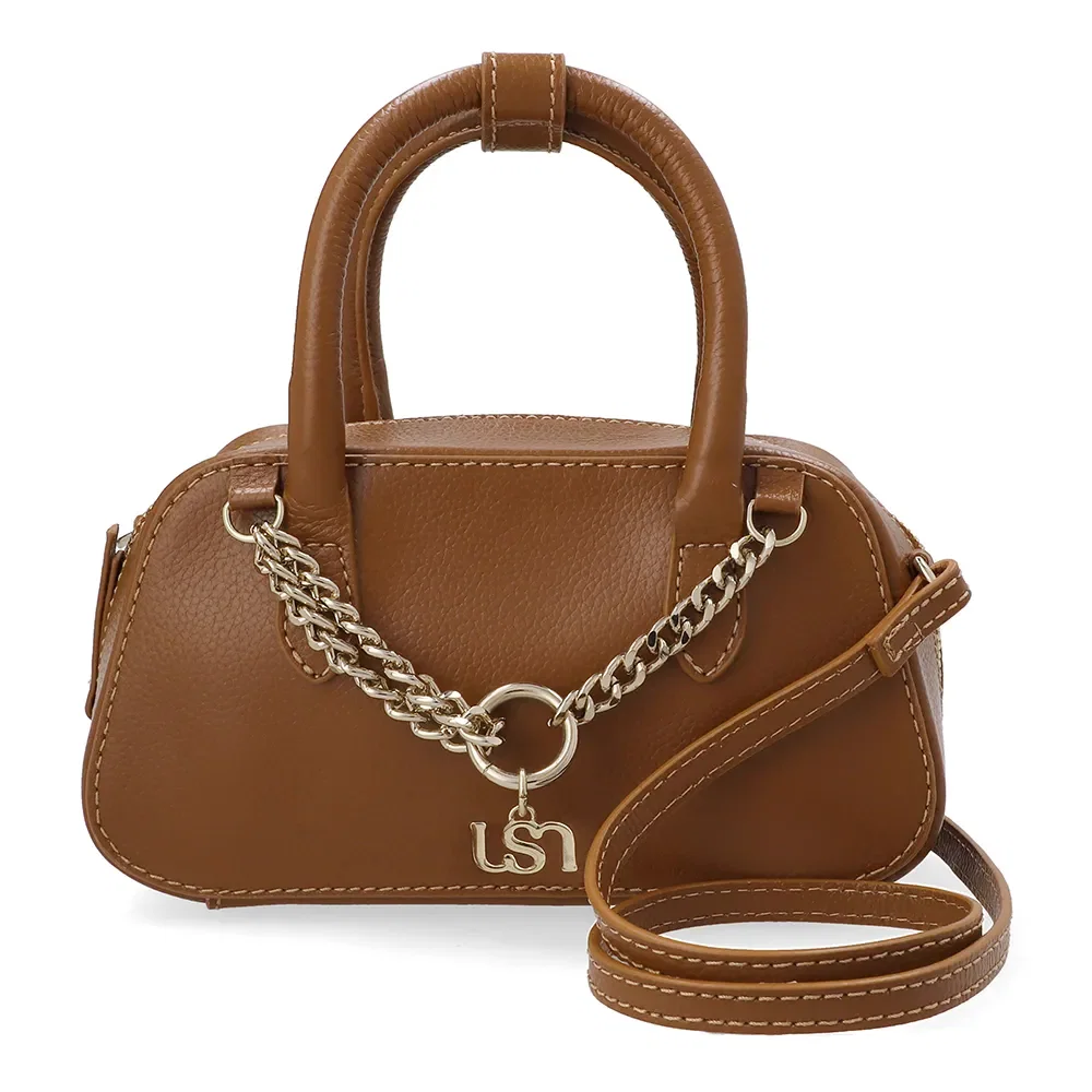 Bolsa Tote Em Couro Marrom Avelã com Zíper e Alça Ajustável — imagem 1