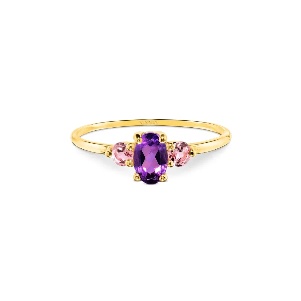 Anel Pietre em Ouro Amarelo 18k com Amestista Roxa e Turmalina Rosa — imagem 1