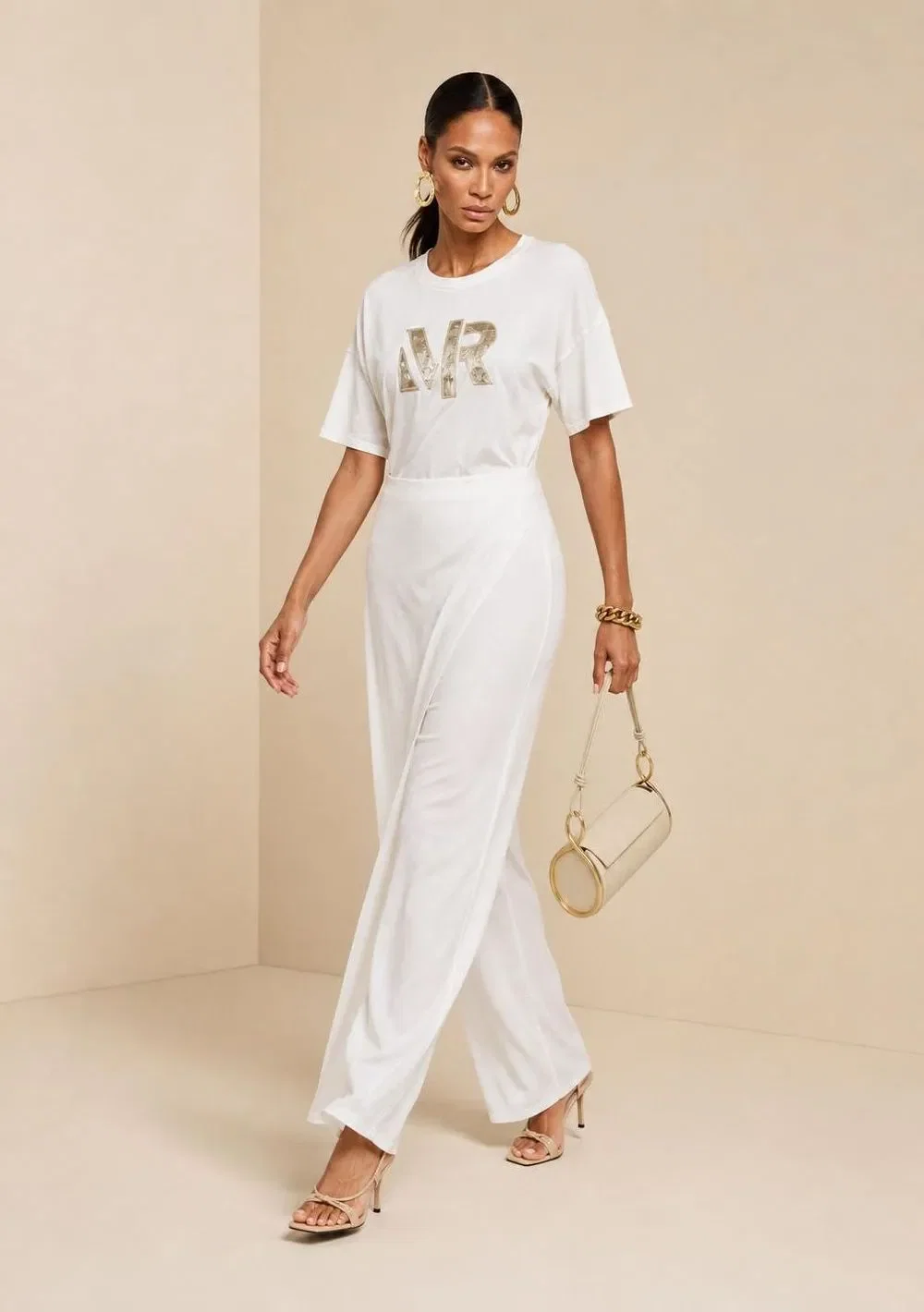 Calça Morena Rosa Pantalona Alta Off White — imagem 1
