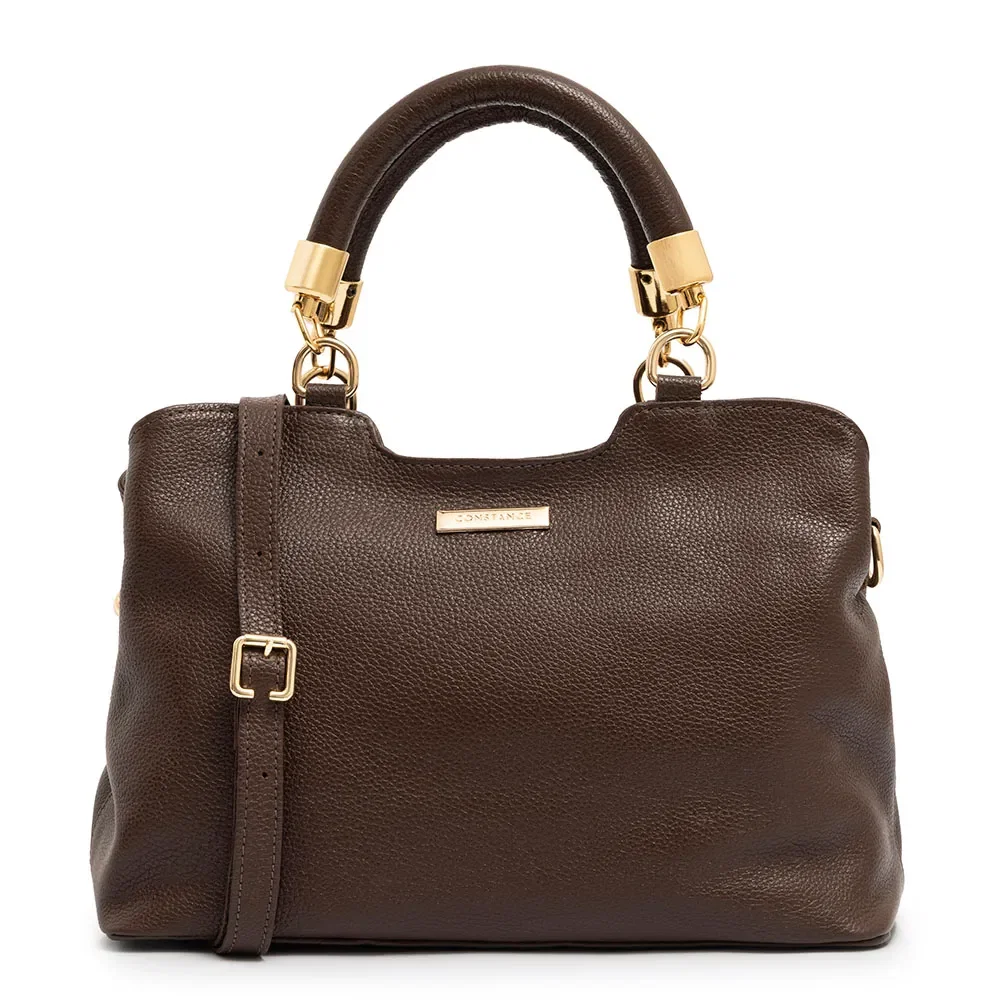 Bolsa Tote Café Couro Enfeite