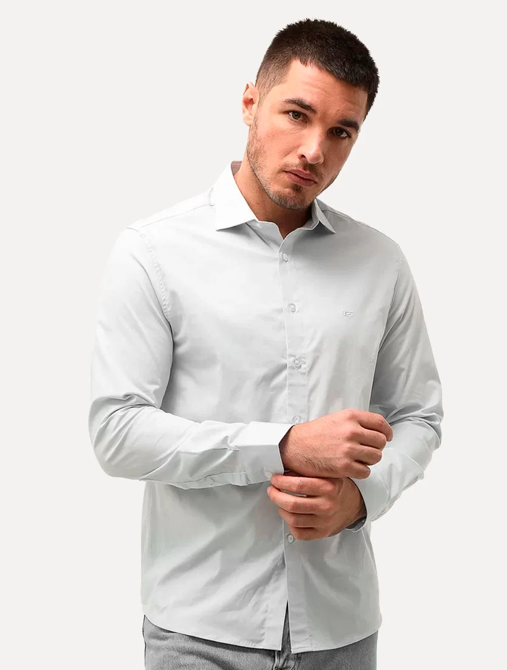 Camisa Ellus Masculina Tricoline LY Slim Italian Cinza — imagem 1