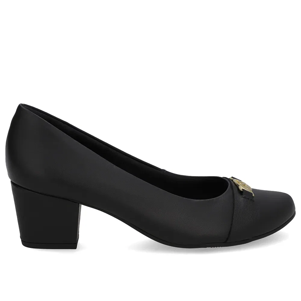 Scarpin Preto Couro Salto Baixo Bloco — imagem 1