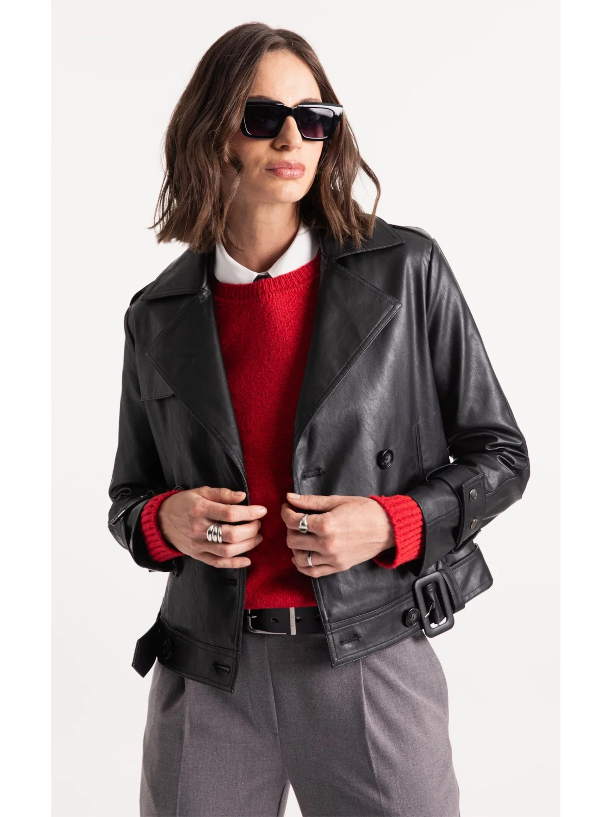 Jaqueta Vegan Leather Double Breasted Preto — imagem 1