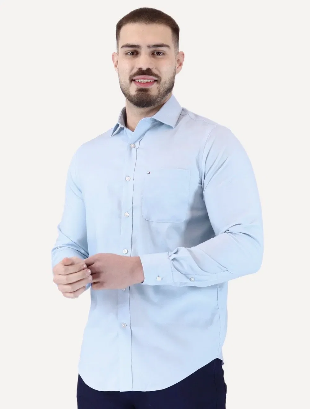 Camisa Tommy Hilfiger Masculina Regular TH Flex Textured Pocket Stretch Azul — imagem 1