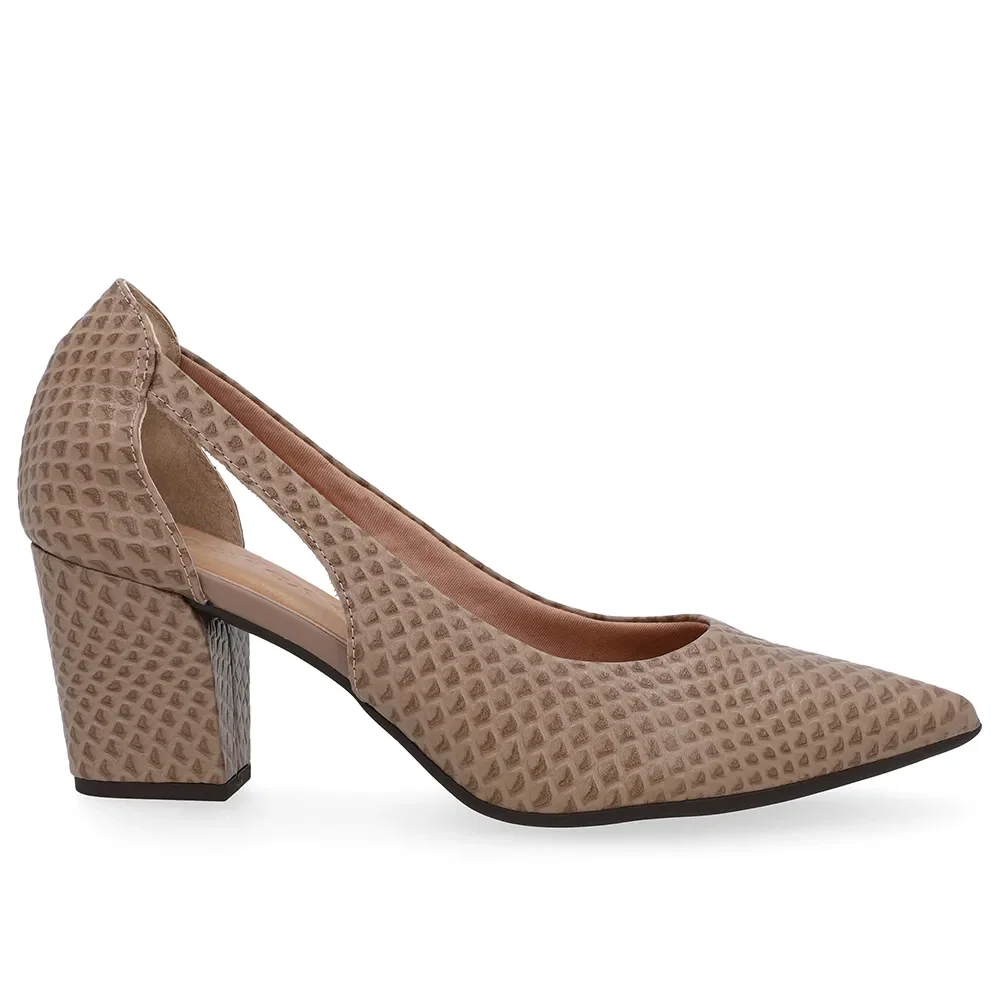 Scarpin Couro Marrom Detalhe Recorte — imagem 1