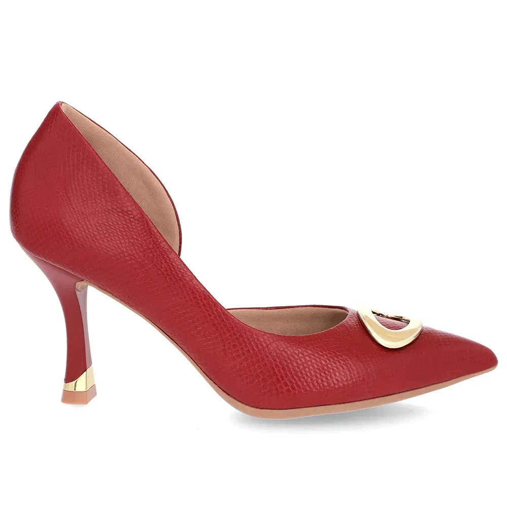 Scarpin Vermelho Couro Bico Fino Detalhe Salto — imagem 1