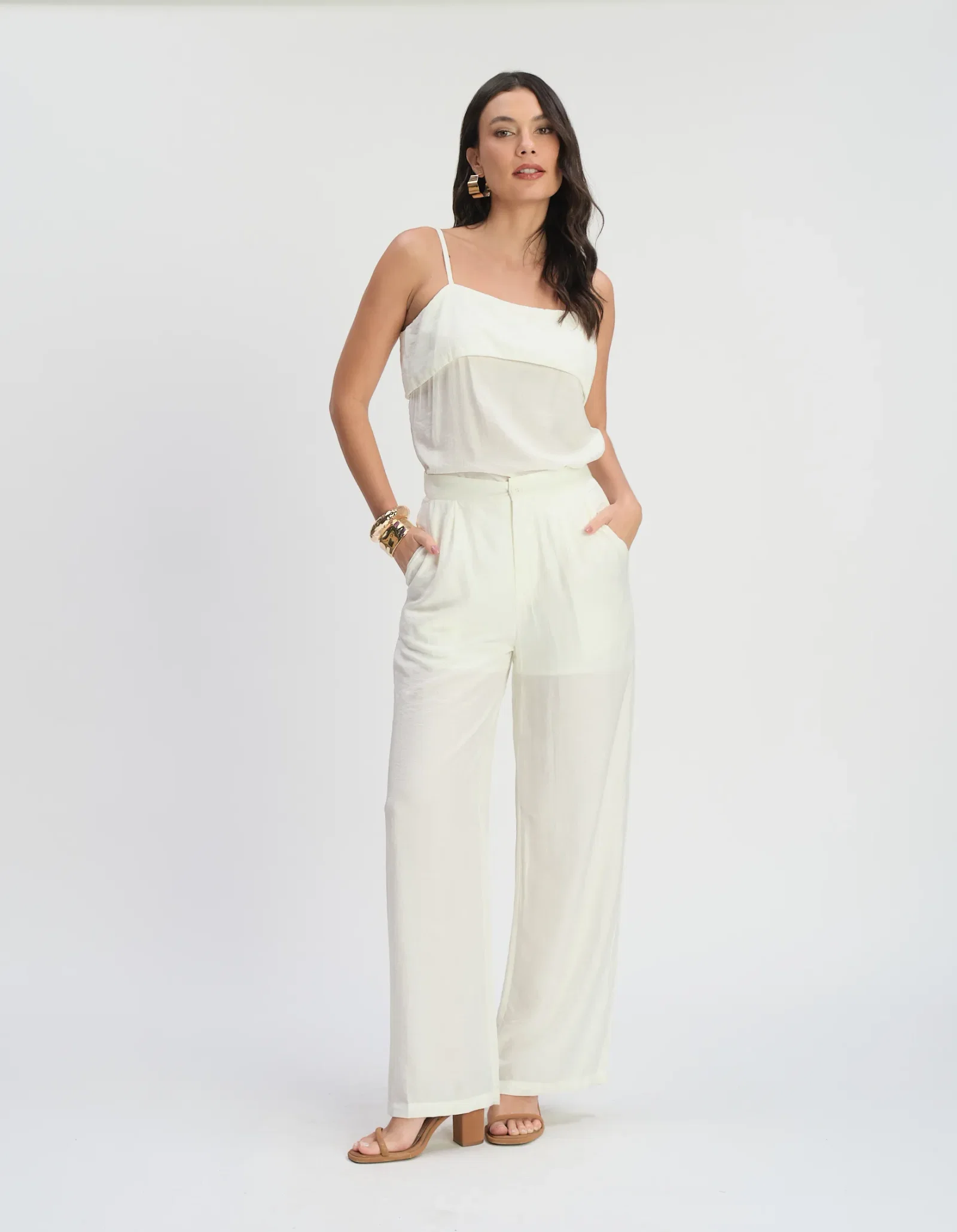 Calça Alfaiataria Com Pregas - Off White