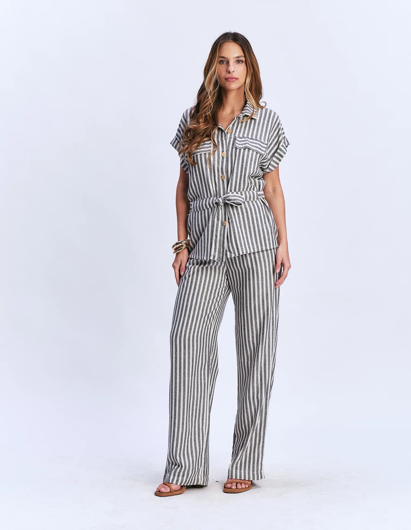 Calça Pantalona Listrada - Preto