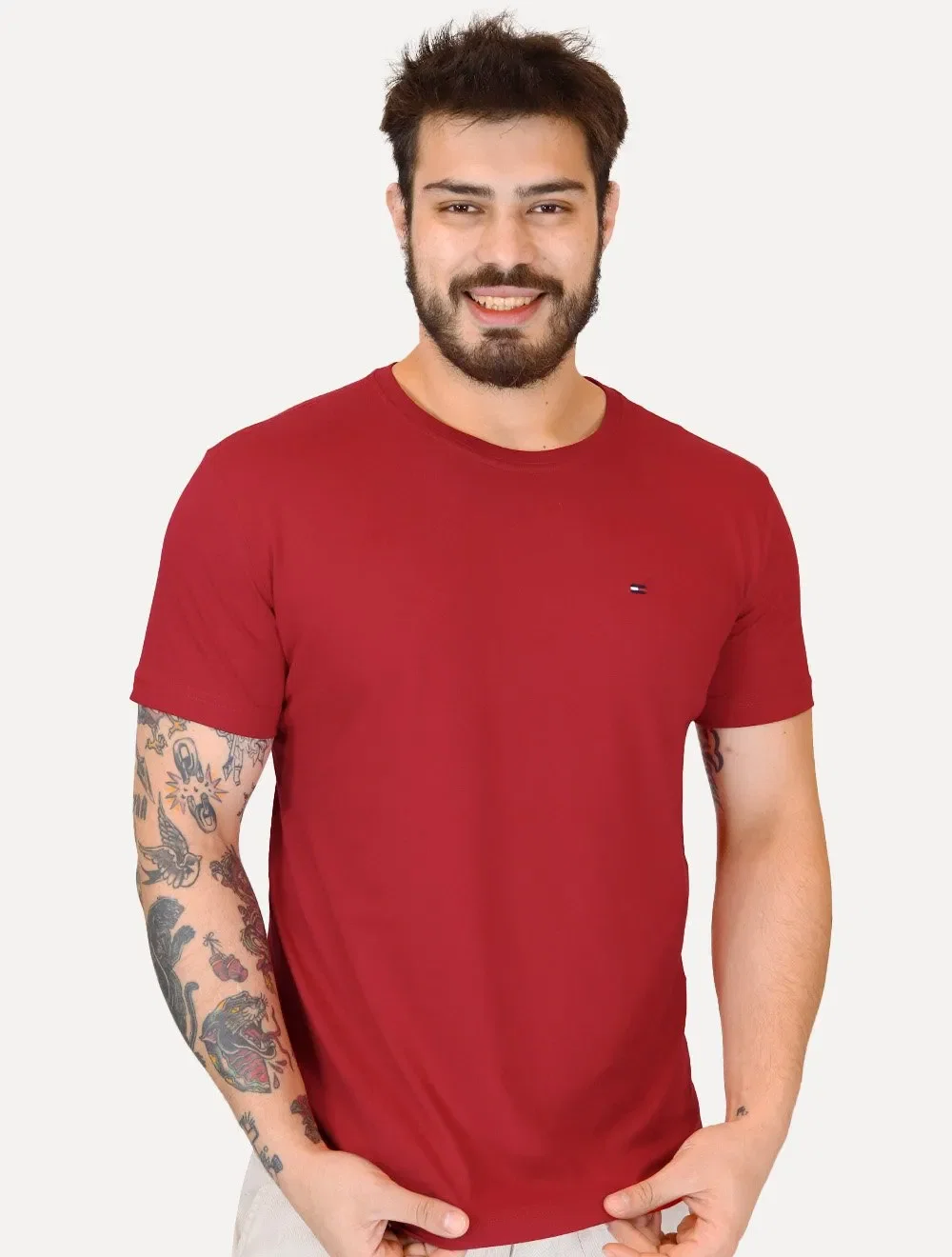 Camiseta Tommy Hilfiger Masculina Essential Cotton Vermelho Escuro — imagem 1