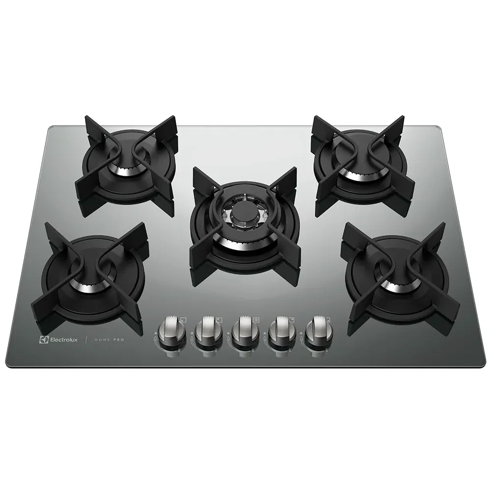 Cooktop 5 Bocas Electrolux a Gás Prata com Tripla Chama e Grade Ferro Fundido Home Pro (GC75U)