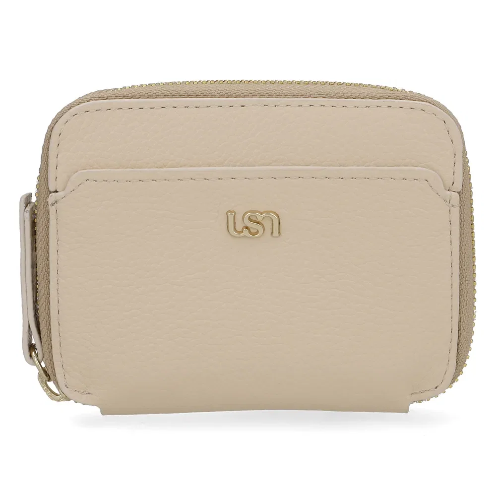 Carteira Couro Bege Bolso Frontal