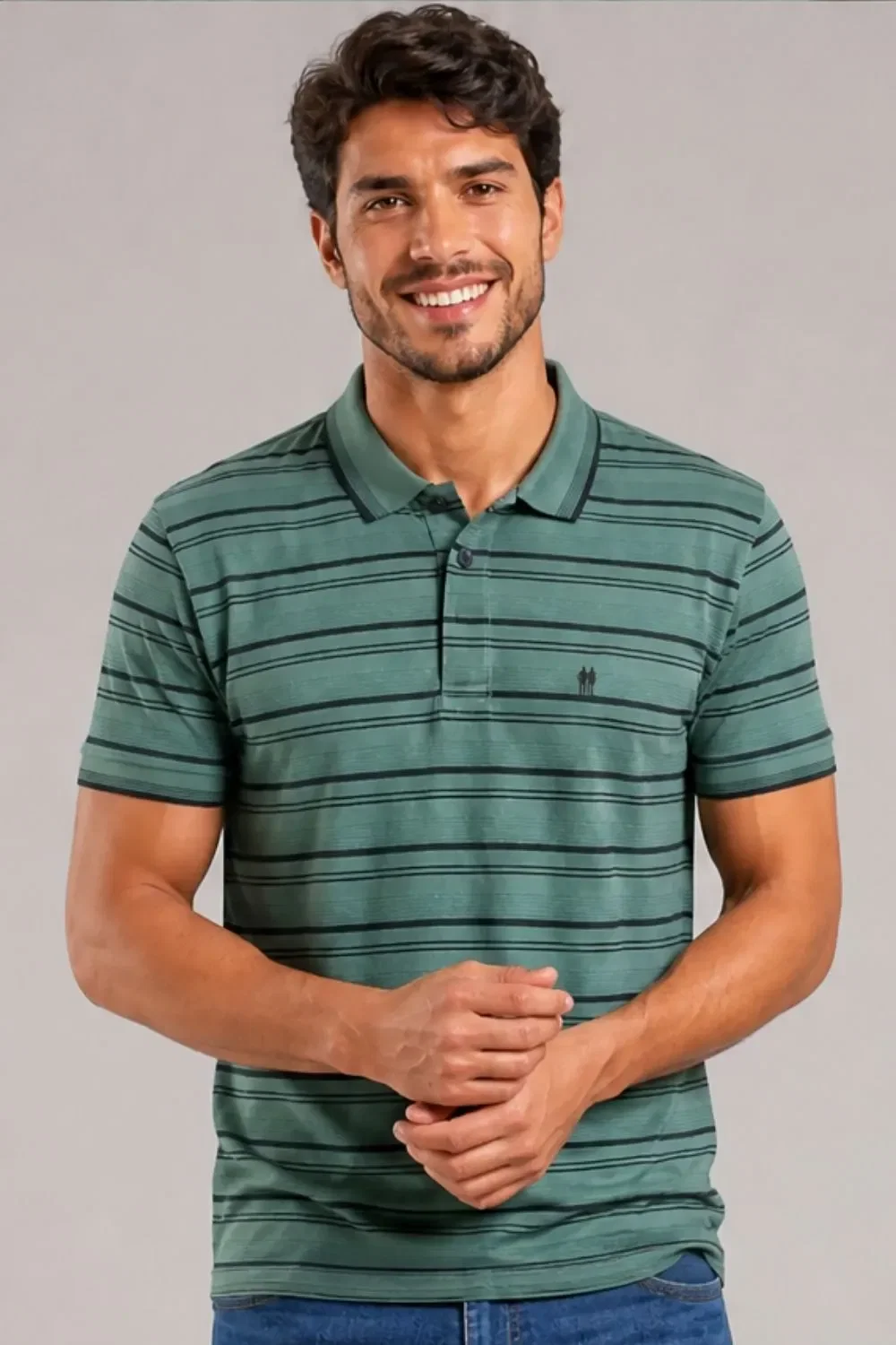Polo Piquet Listrada Masculina Polo Wear Verde Escuro