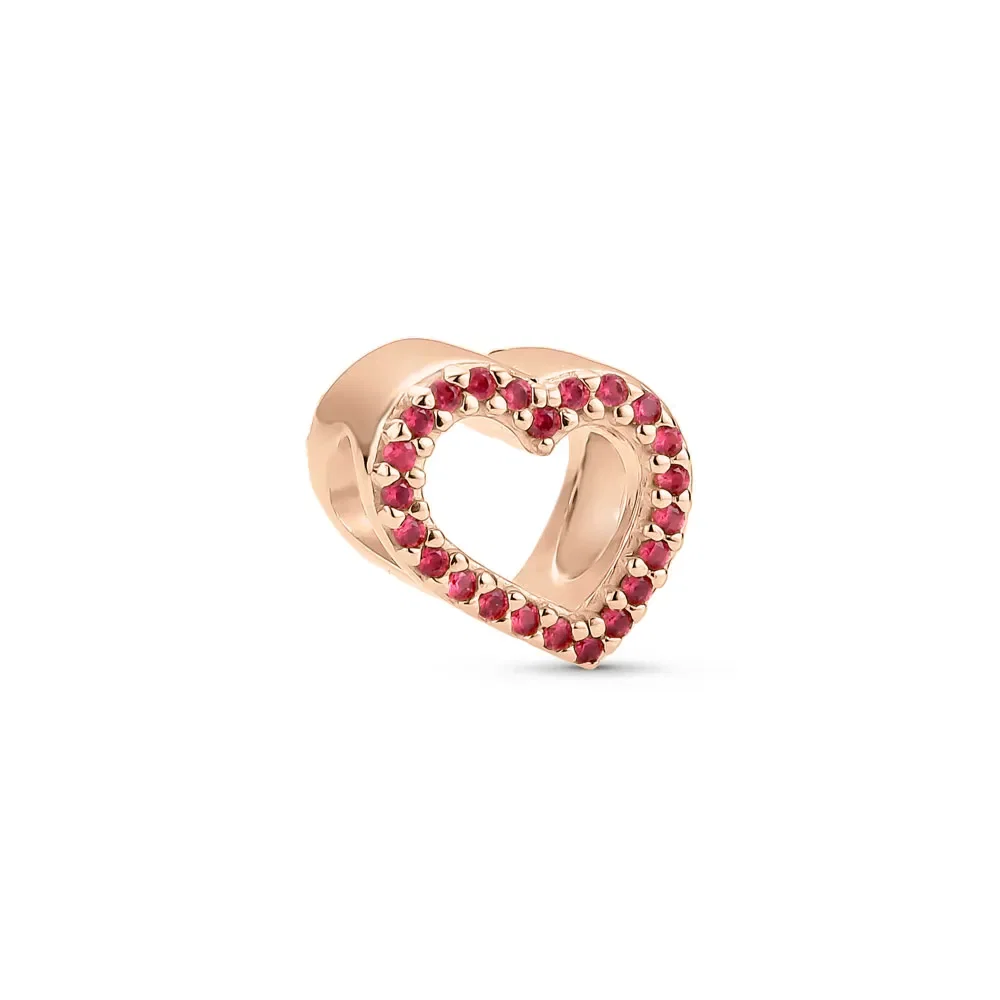 Separador Life Love II Coração em Liga Rosé com Banho de Ouro Rosé 18k e Pedras Vermelhas