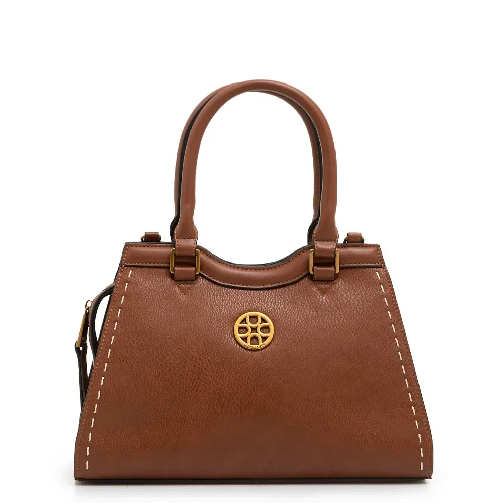Bolsa Tote Pesponto Bordado Marrom