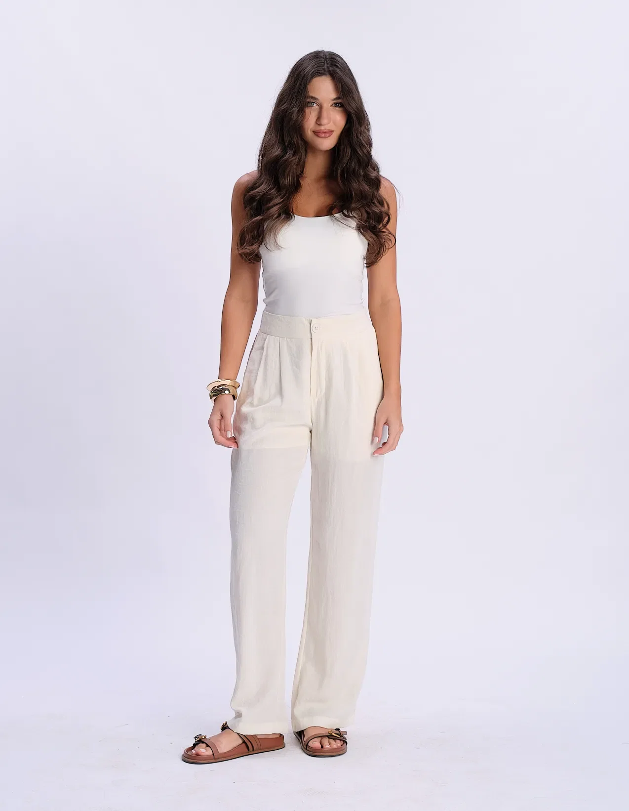 Calça Pantalona Com Pregas - Off White