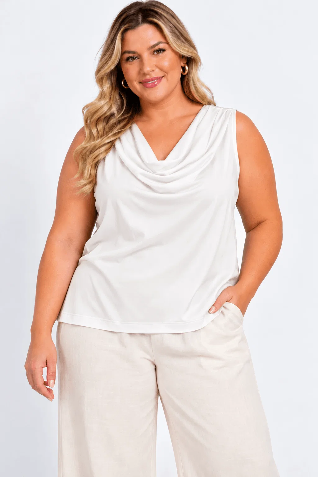 Regata Acetinada Decote Degagê - Branco