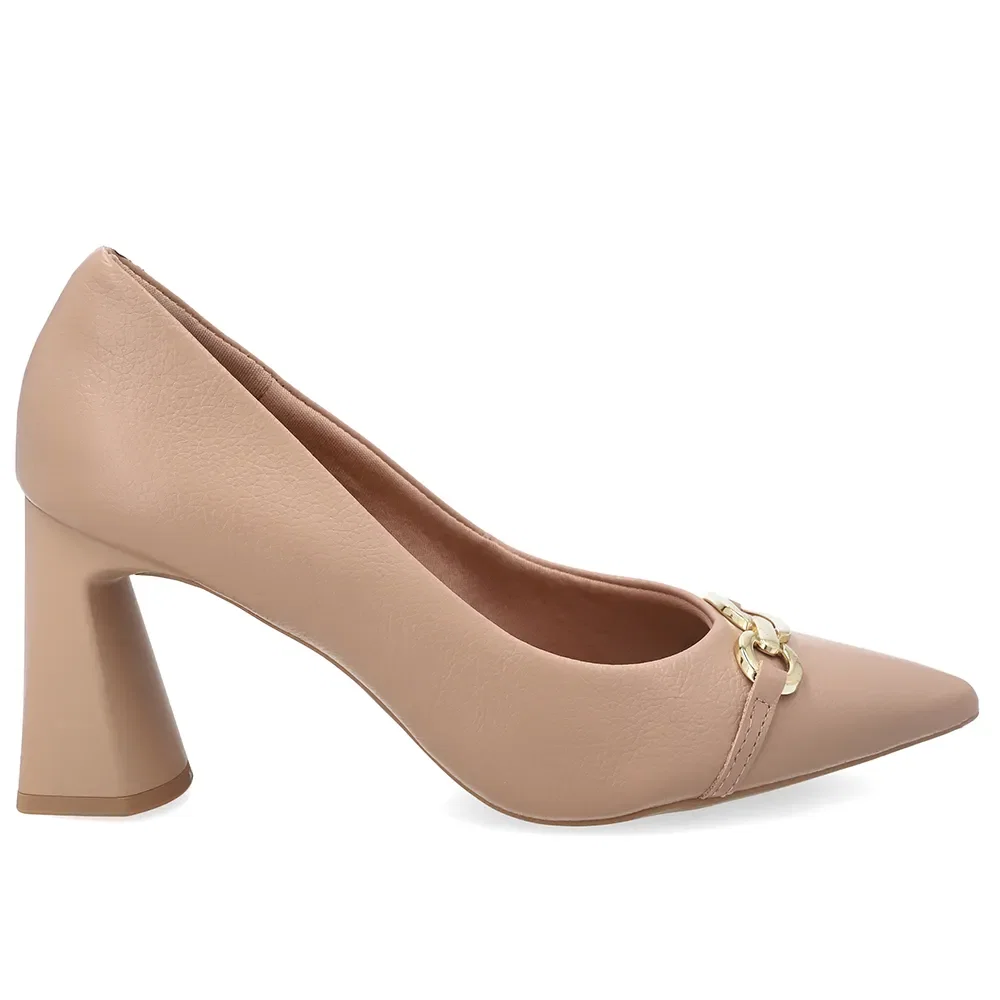 Scarpin Em Couro Bege Bico Fino Com Enfeite — imagem 1