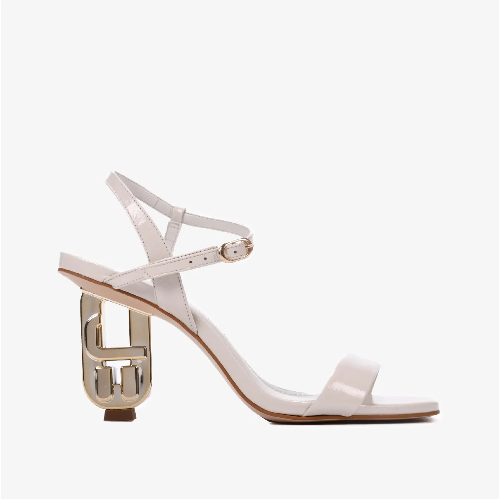 Sandália Branco Blanc Salto Exclusivo JB Heel Couro Brilhoso