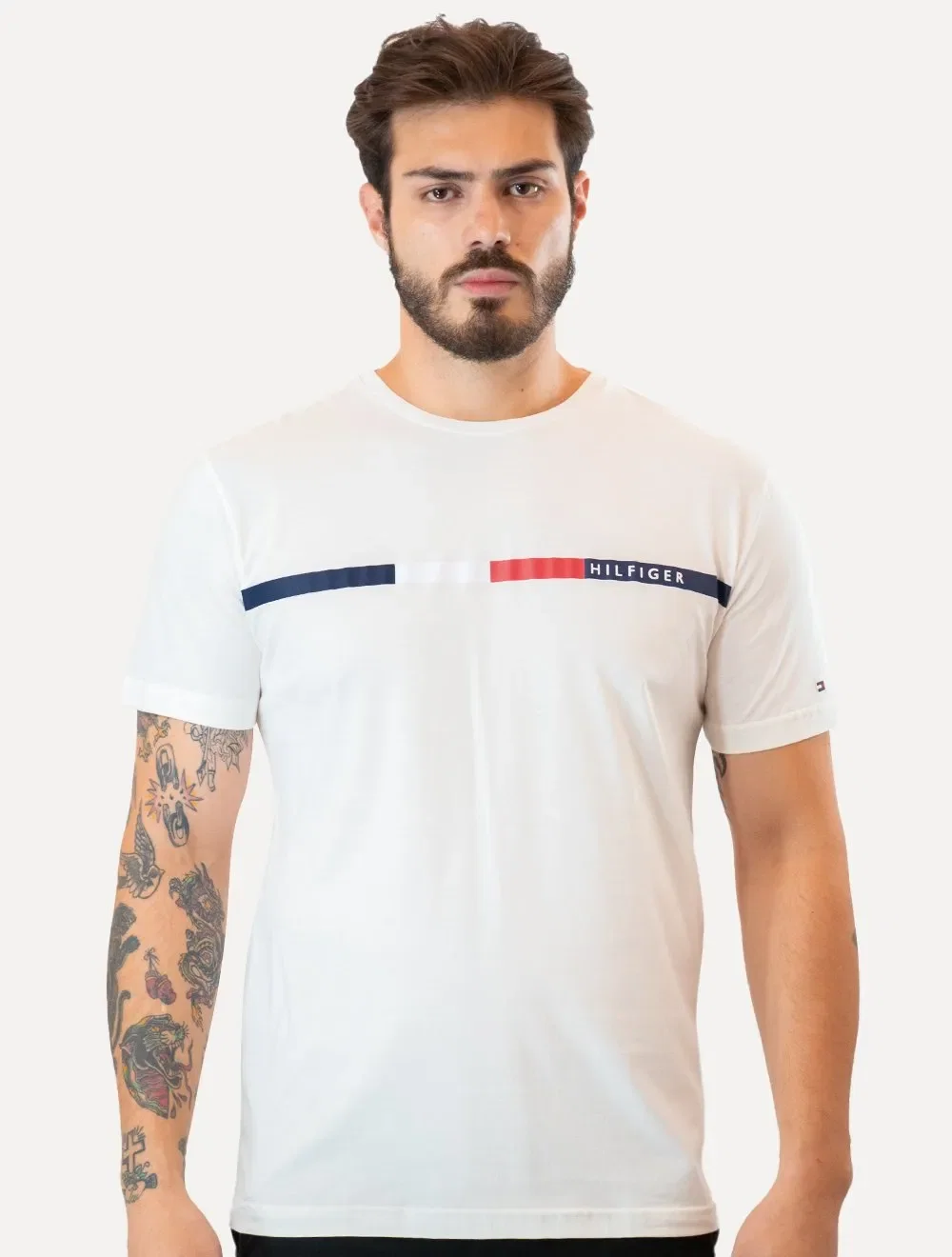 Camiseta Tommy Hilfiger Masculina Chest Bar Graphic Branca — imagem 1