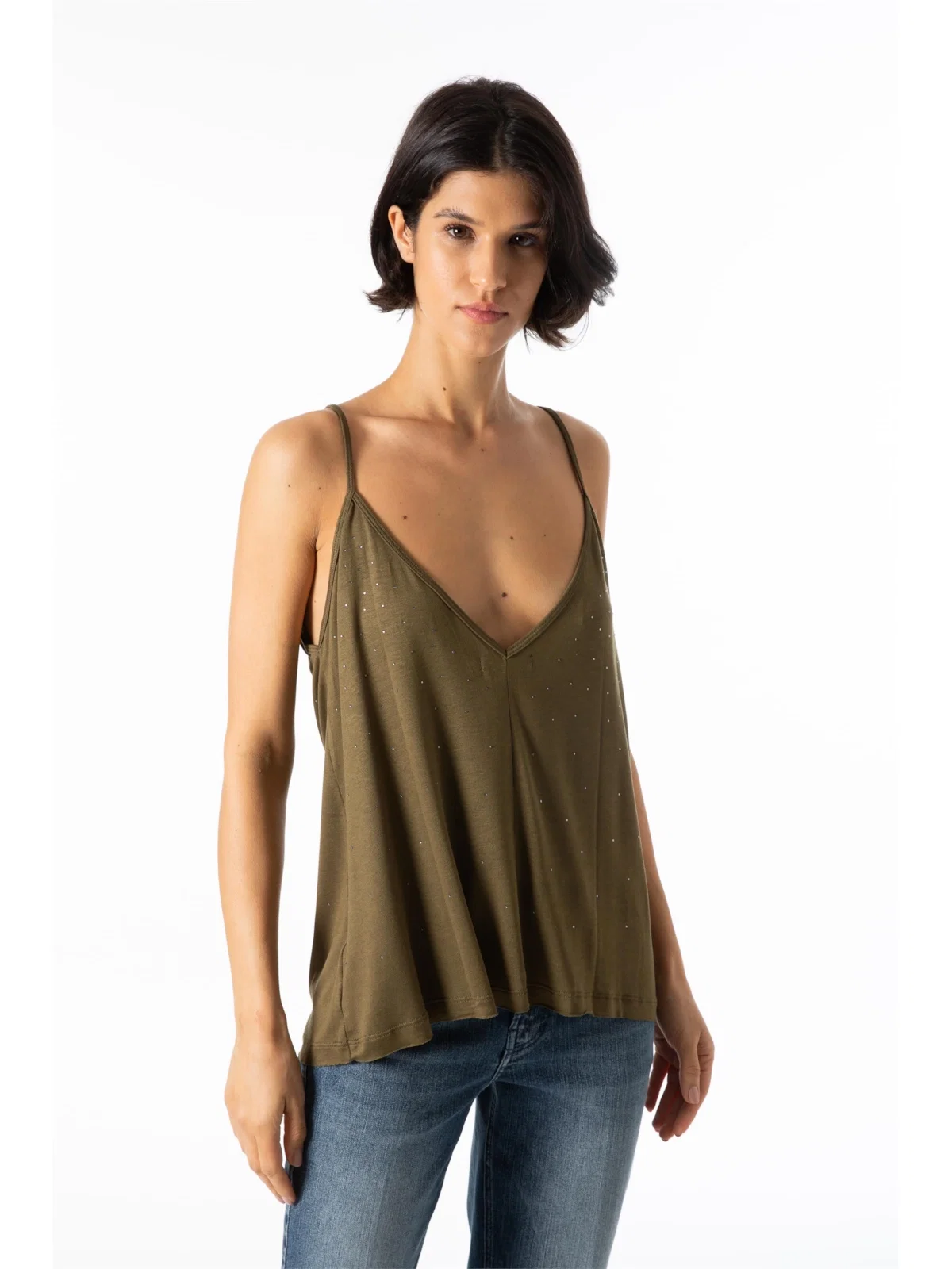 Ellus Viscotricot Hotfix Sleeveless Verde Militar — imagem 1