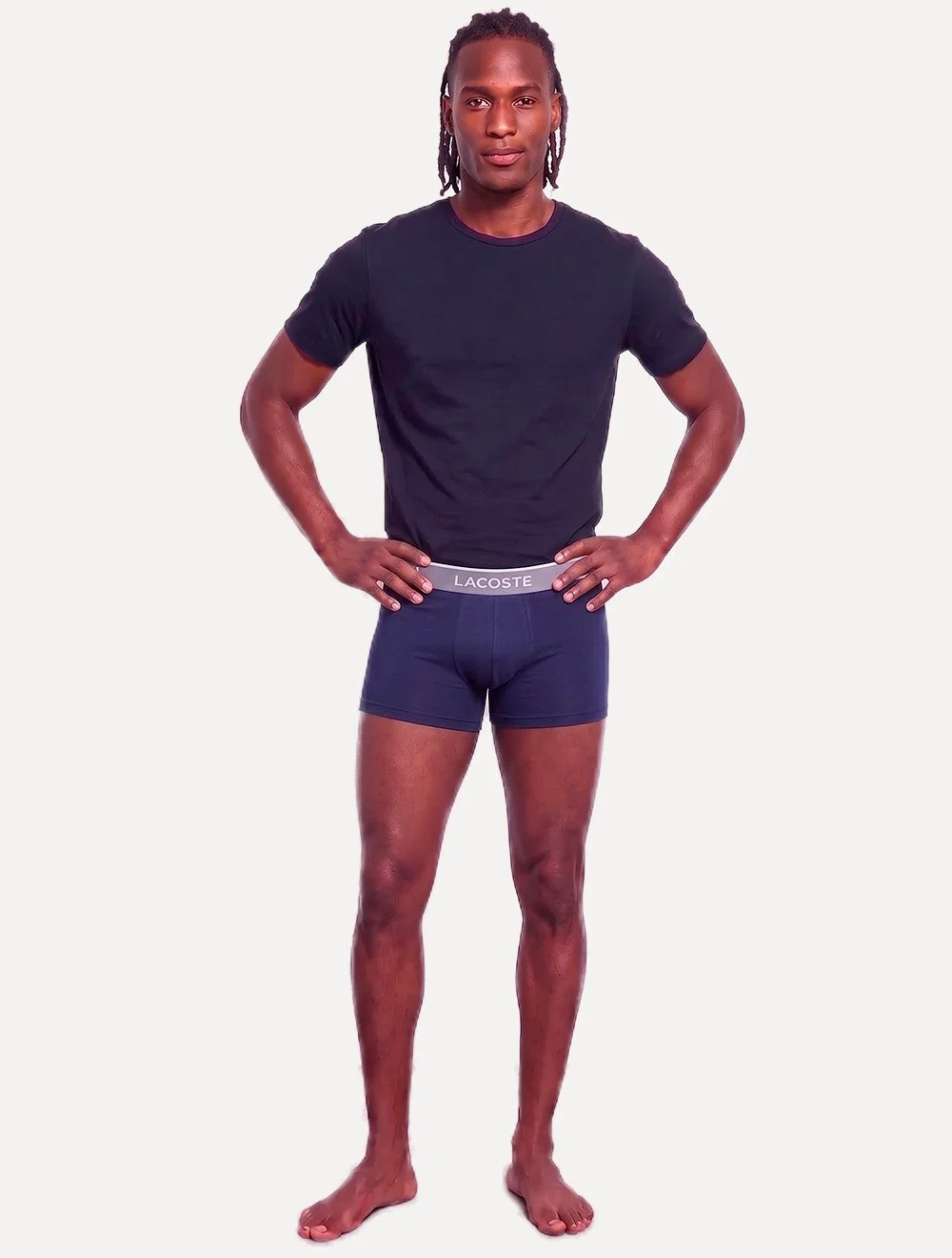 Cuecas Lacoste Masculinas Boxer Long Colored Lettered Waist Azul Marinho Pack 3UN