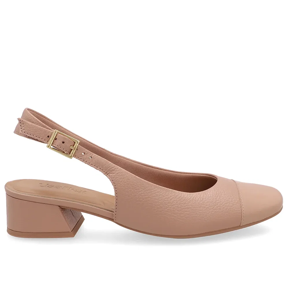 Slingback Em Couro Bege Com Bico Em Verniz Quadrado — imagem 1
