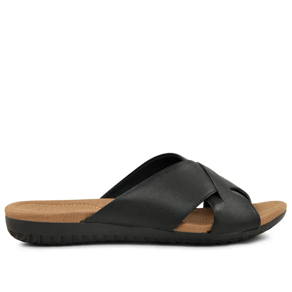 Chinelo Slide Preto Salto Plataforma Couro