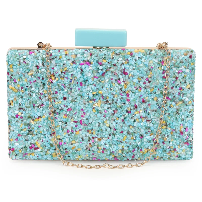 Clutch Retangular Armação De Metal Com Cascalho De Pedras