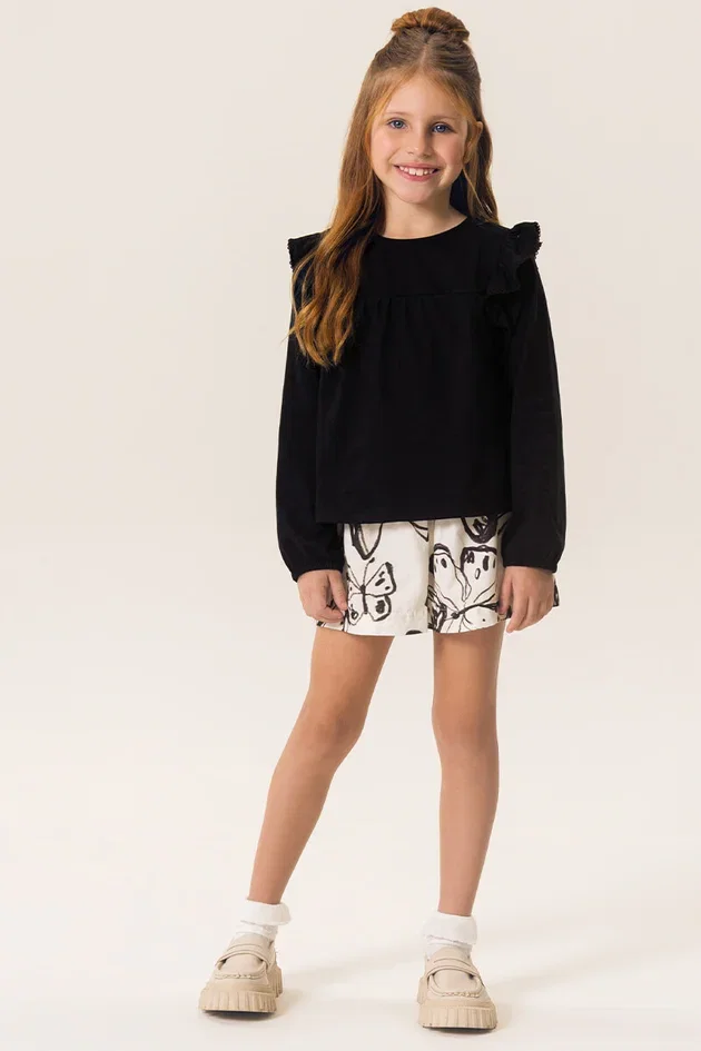 Conjunto Infantil Blusa Malha Com Shorts em Tricôline Estampado