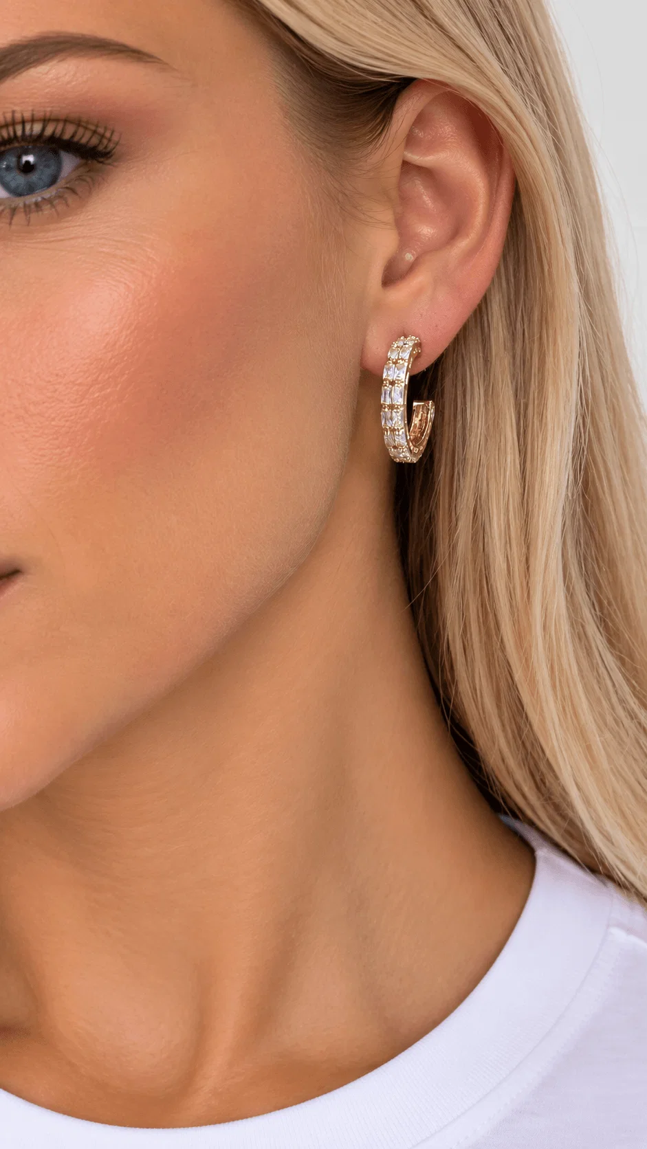 Brinco Argola Dois Fios Baguete Strass - Dourado