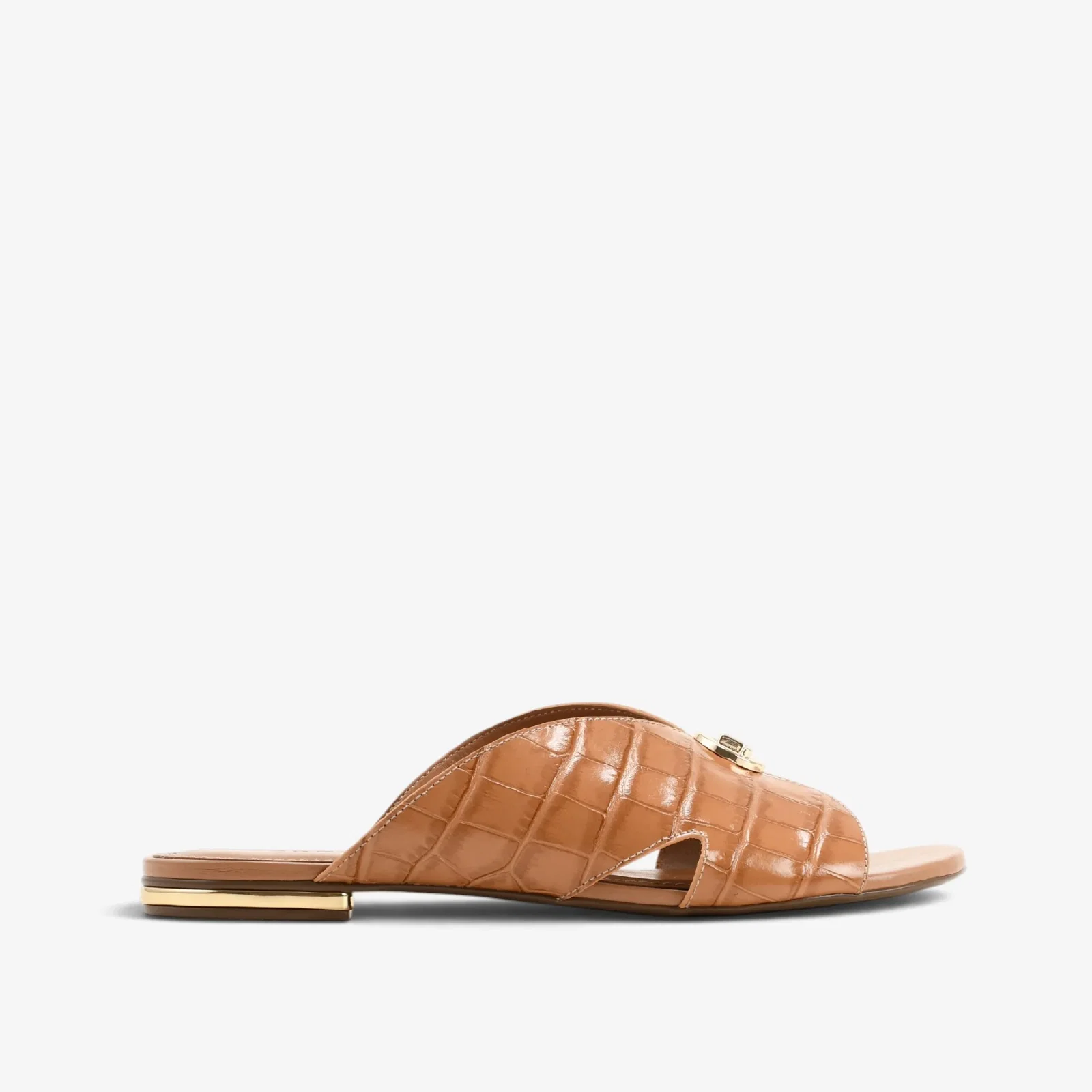Slide Caramelo Trigo Couro Croco