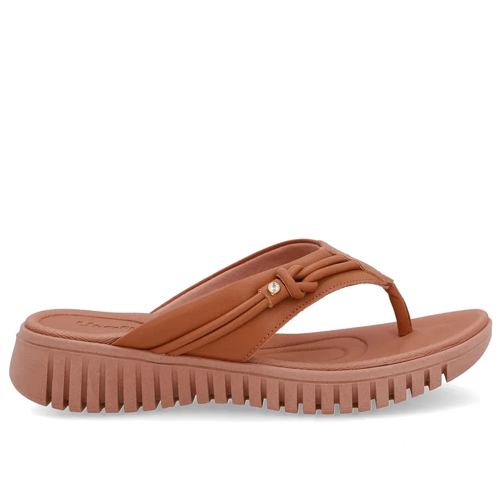 Chinelo Marrom Couro Tira Enfeite — imagem 1