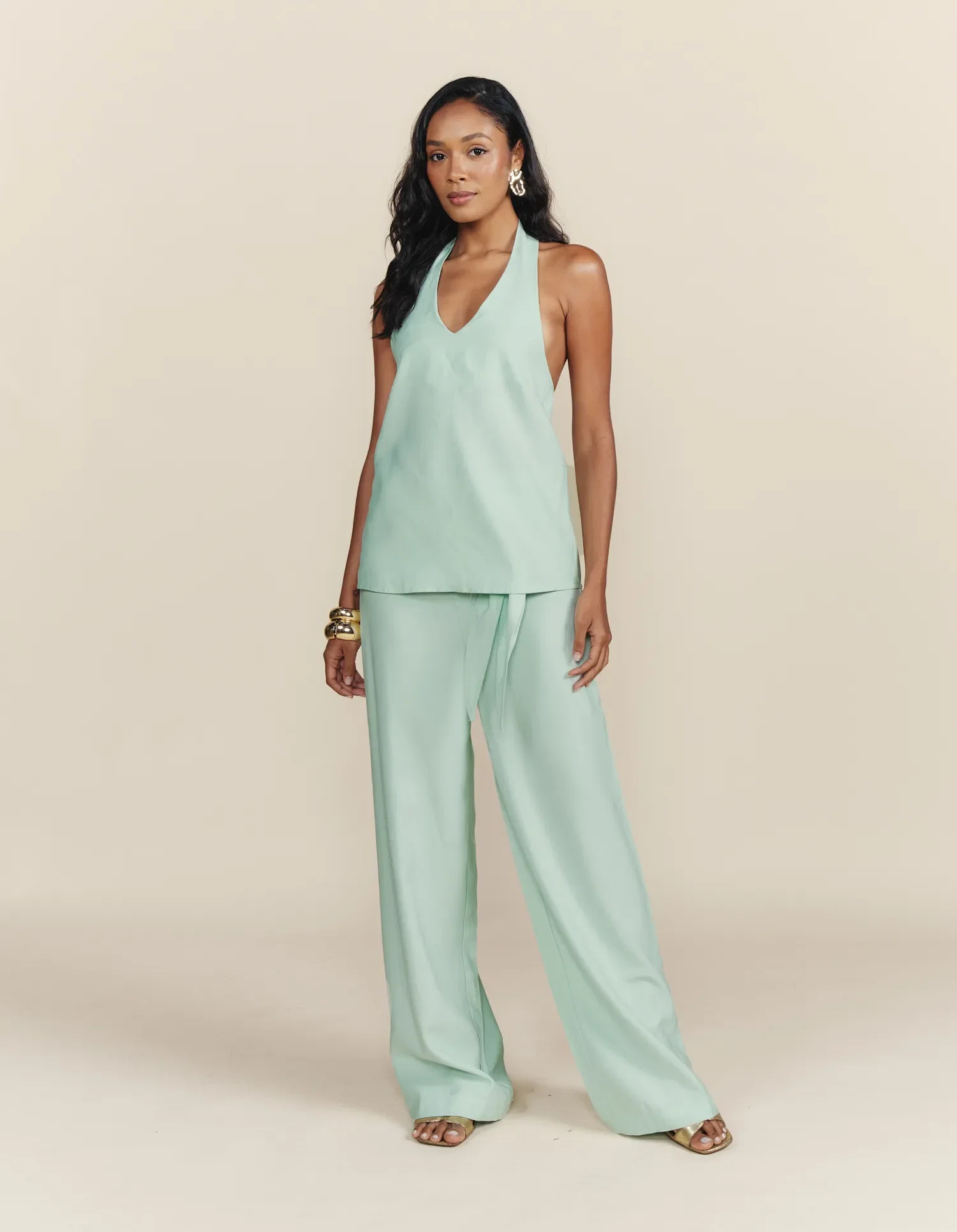 Calça Pantalona Faixa Amarração - Verde