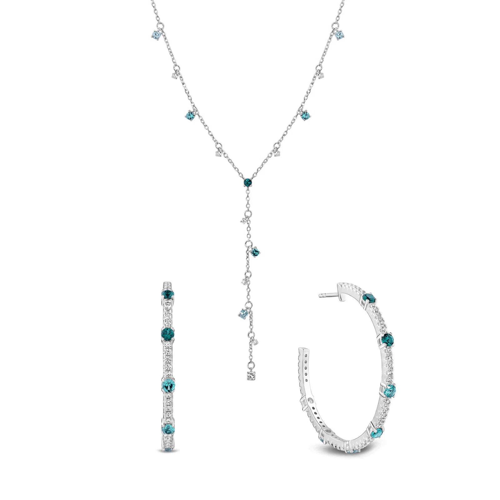 Kit Life Ocean Brinco + Colar em Prata 925 com Zircônia Verde e Incolor