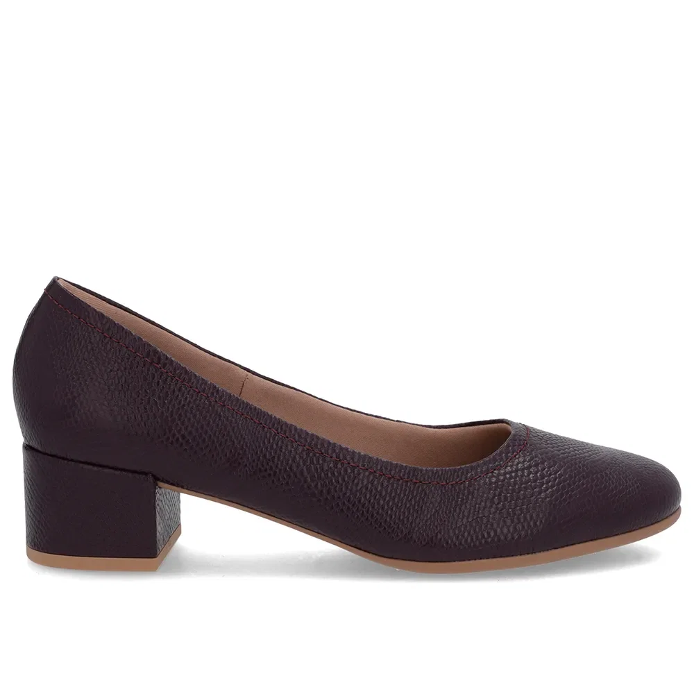 Scarpin Roxo Couro Bico Redondo Básico