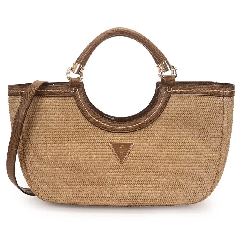 Bolsa Satchel Grande Palha Logo Metal Resinado