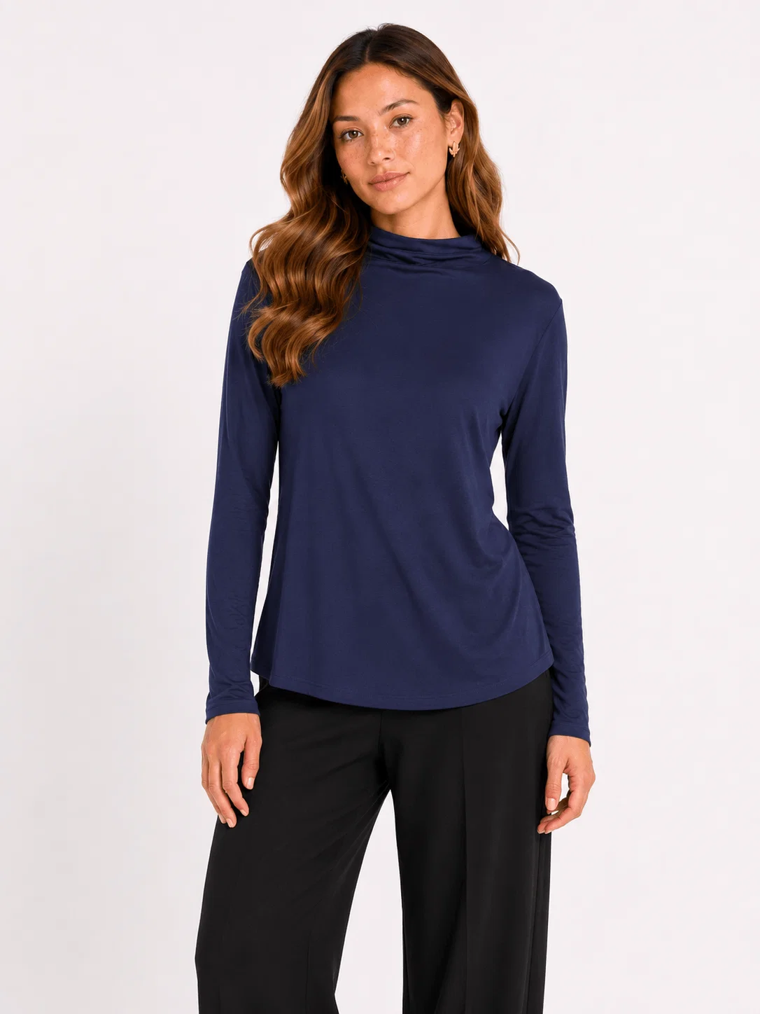 Blusa Manga Longa Gola Alta - Azul Marinho