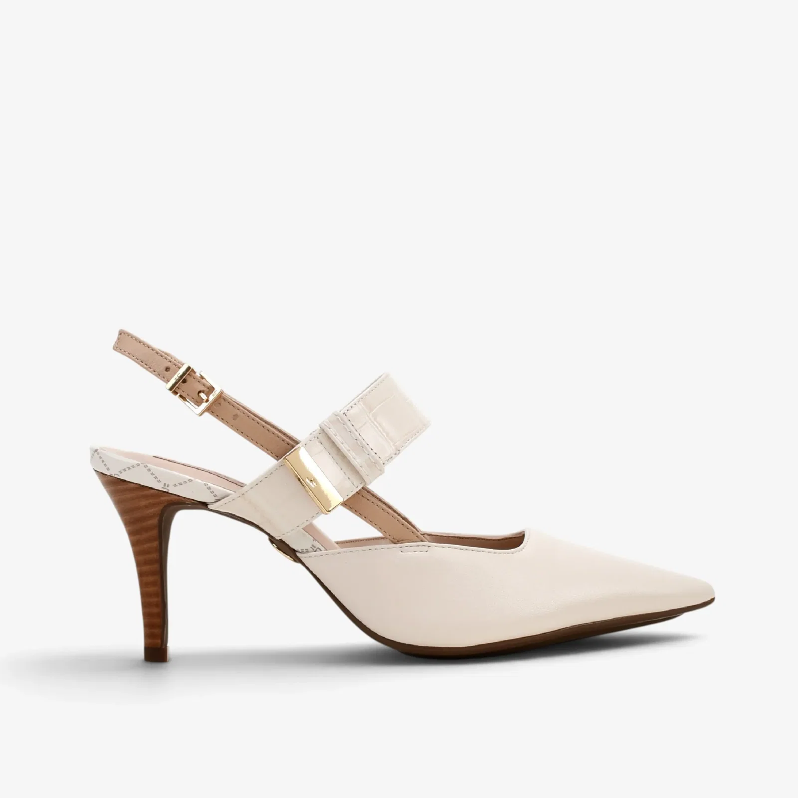 Slingback Off White Algodão Couro