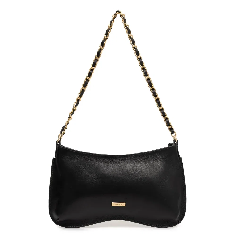 Bolsa Baguete Couro Corrente Preto