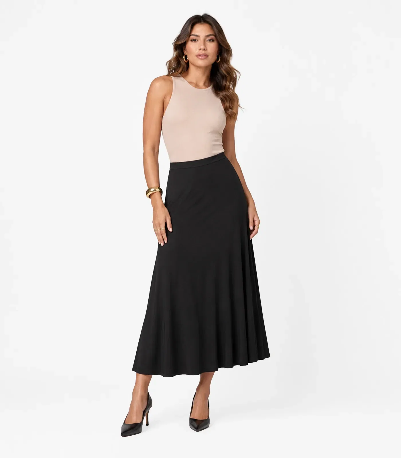Saia Feminina Midi Evase Dianna Preto