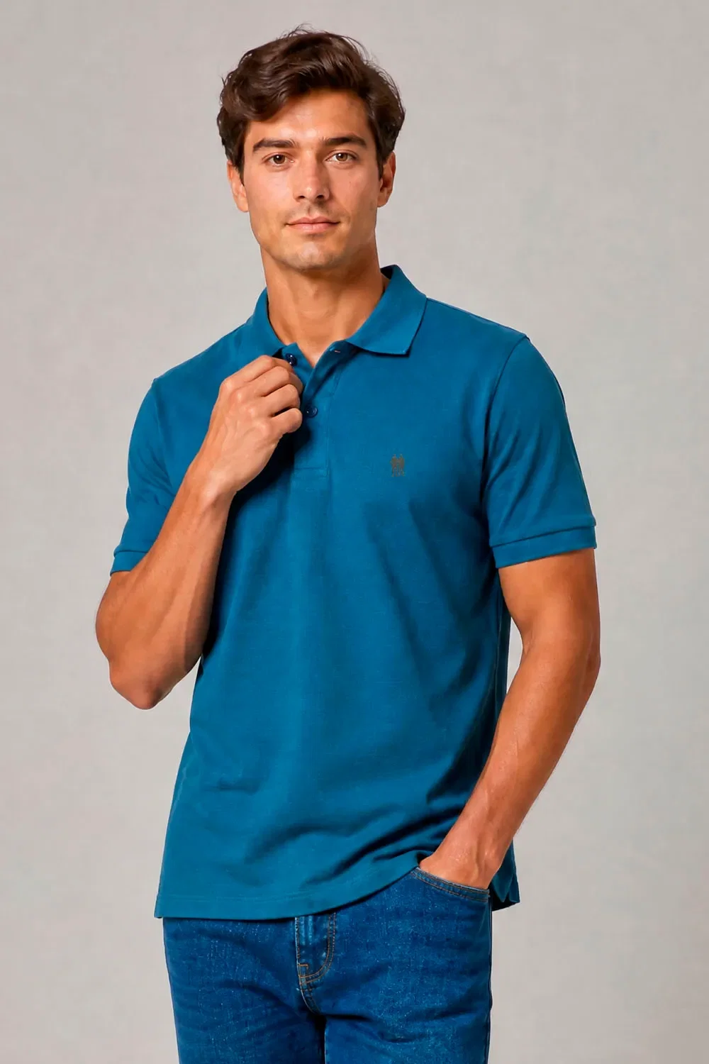 Polo Piquet Lisa Com Botão Polo Wear Azul Médio