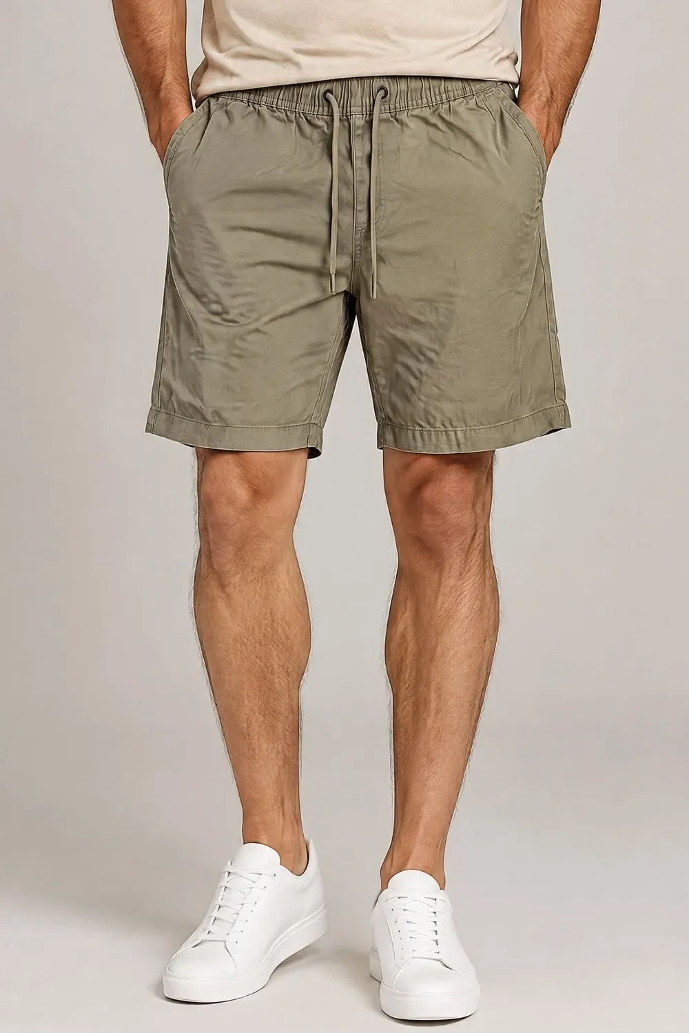 Bermuda Sarja Masculina Cós Elástico Confortável Polo Wear Bege