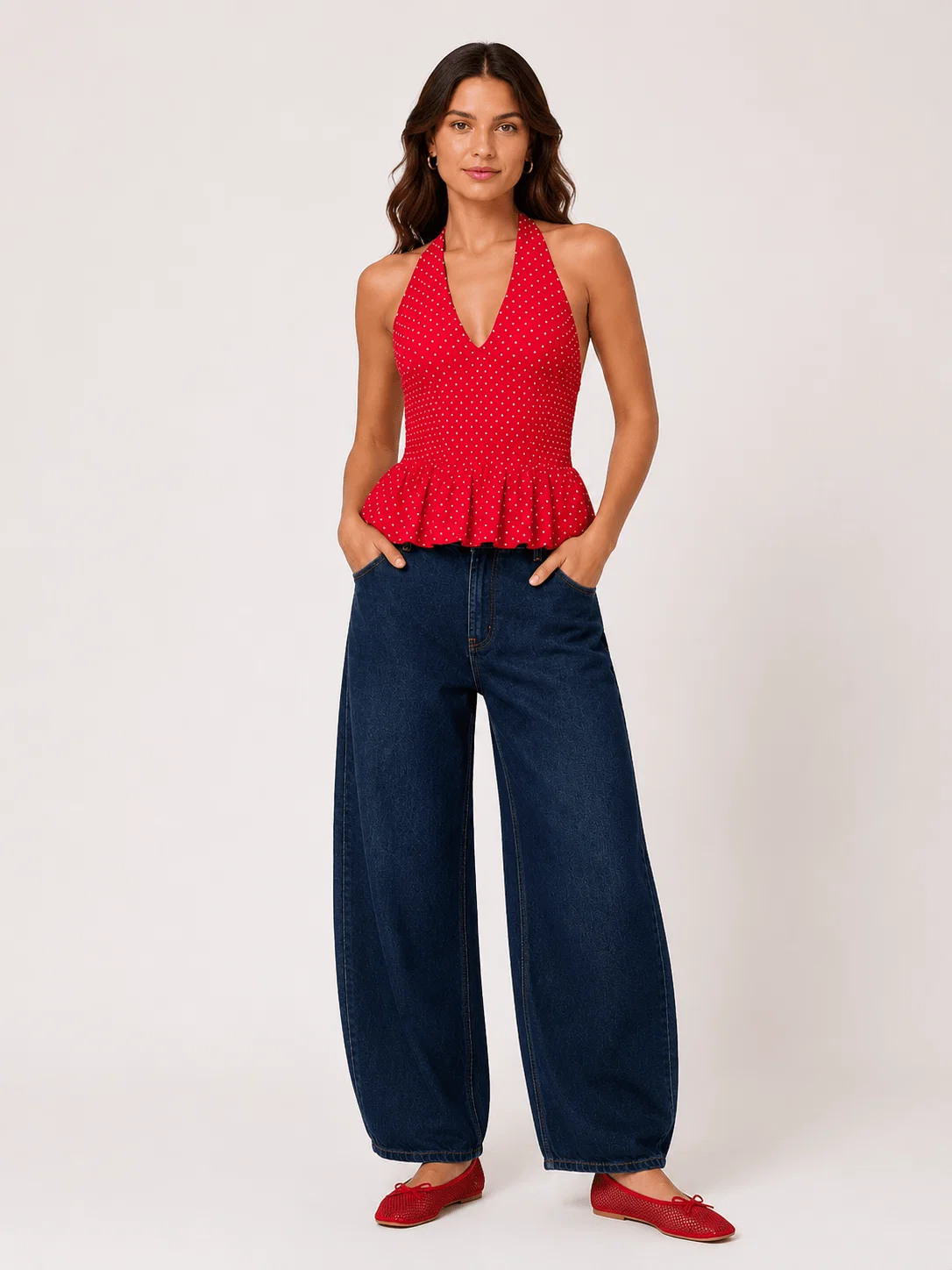Blusa Frente Única Poá Com Lastex - Vermelho — imagem 1