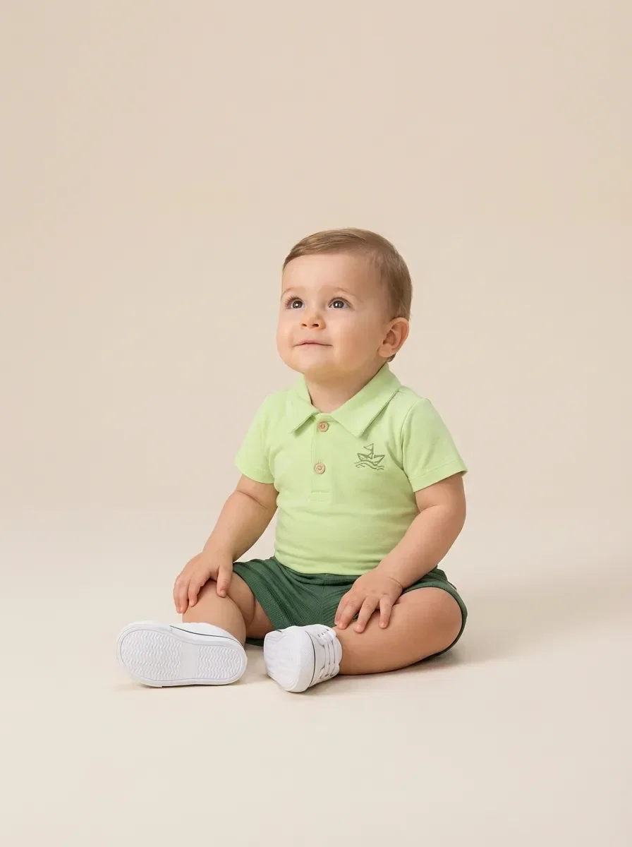 Conjunto bebê body polo e bermuda de moletinho