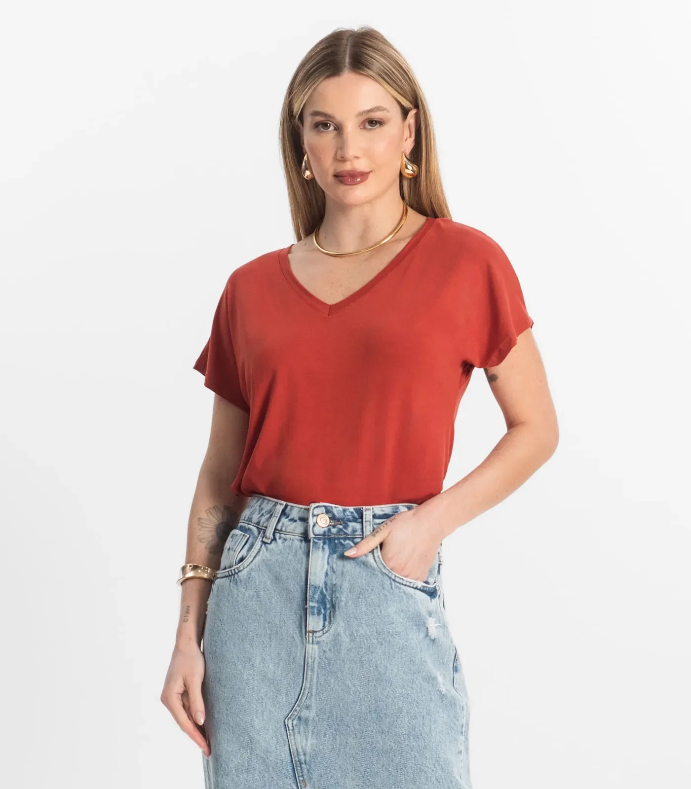 Blusa Feminina Viscotorcion Rovitex Vermelho