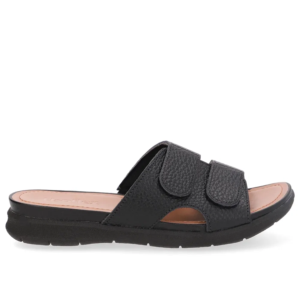 Slide Preto Plataforma Couro Fecho-Flex