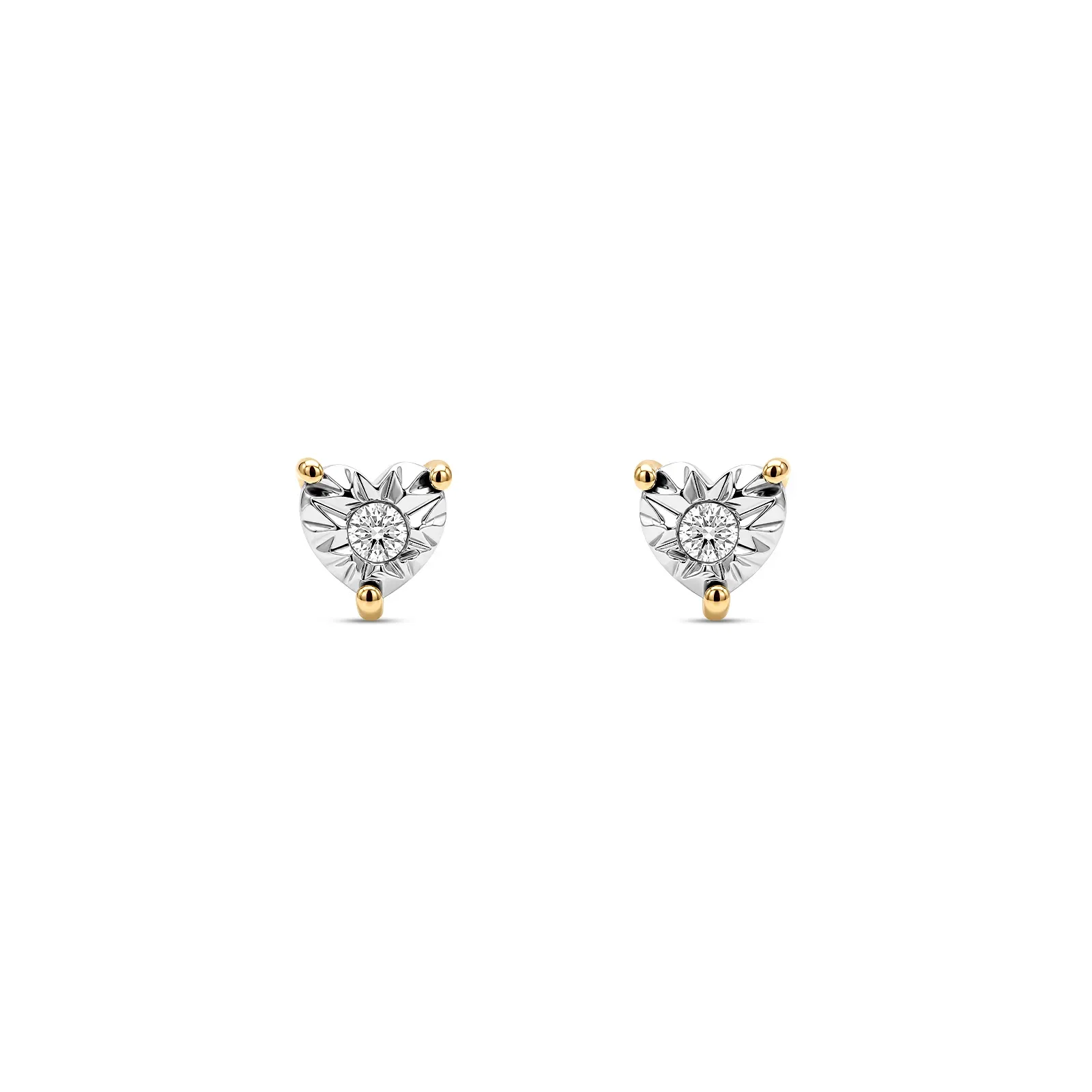 Brinco Solitário Illusion Coração em Ouro Amarelo 18k com 0,030ct de Diamante