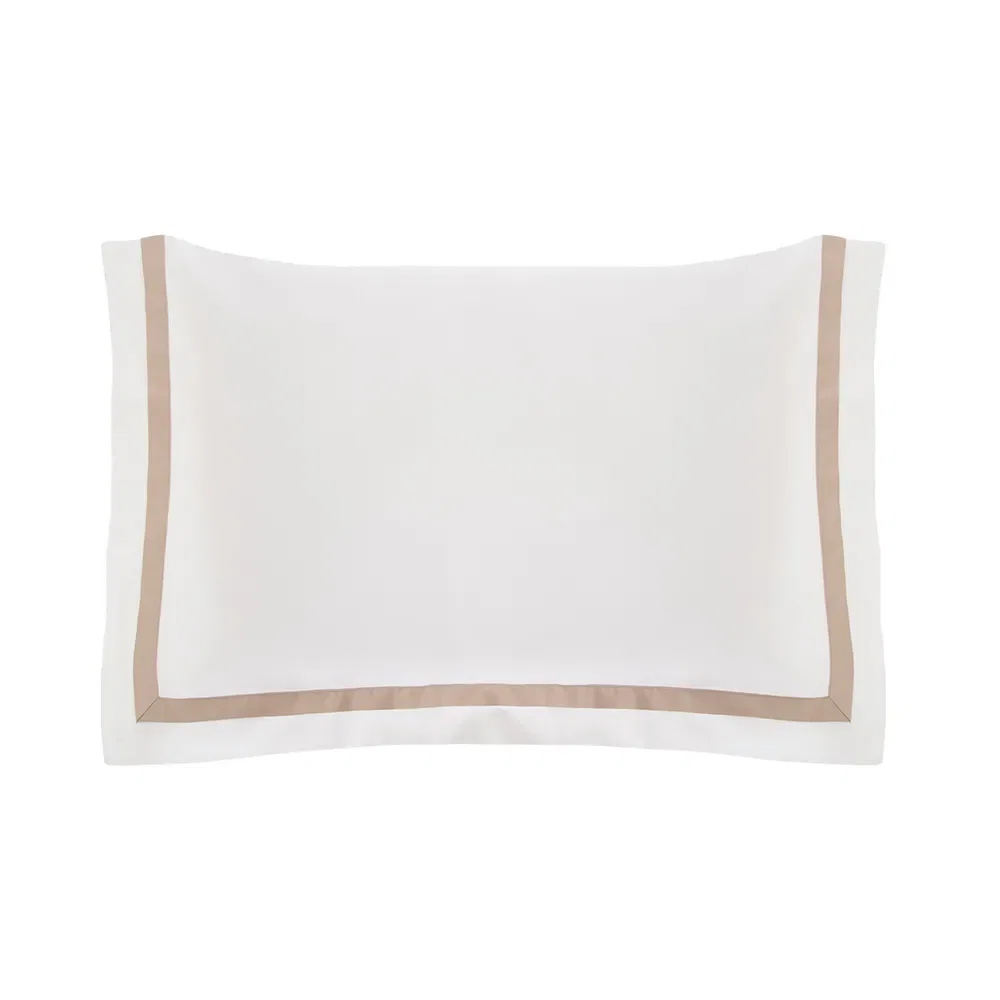 Fronha Trussardi 300 fios Cetim 100% Algodão Egípcio Vercelli Branco e Nocciola