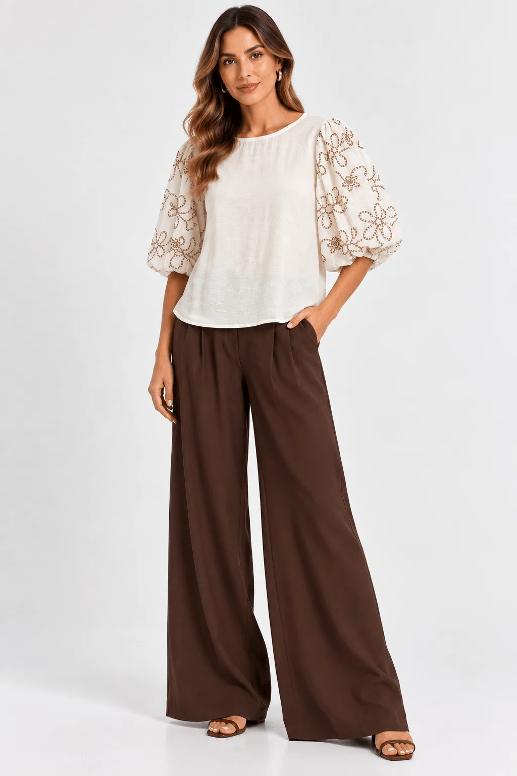 Blusa Manga Bufante Bordada - Off White