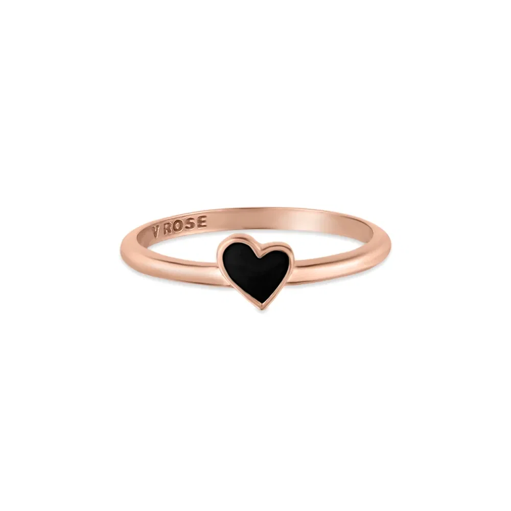 Anel Life Love Coração Mini em Liga Rosé com Banho de Ouro Rosé 18k e Esmalte